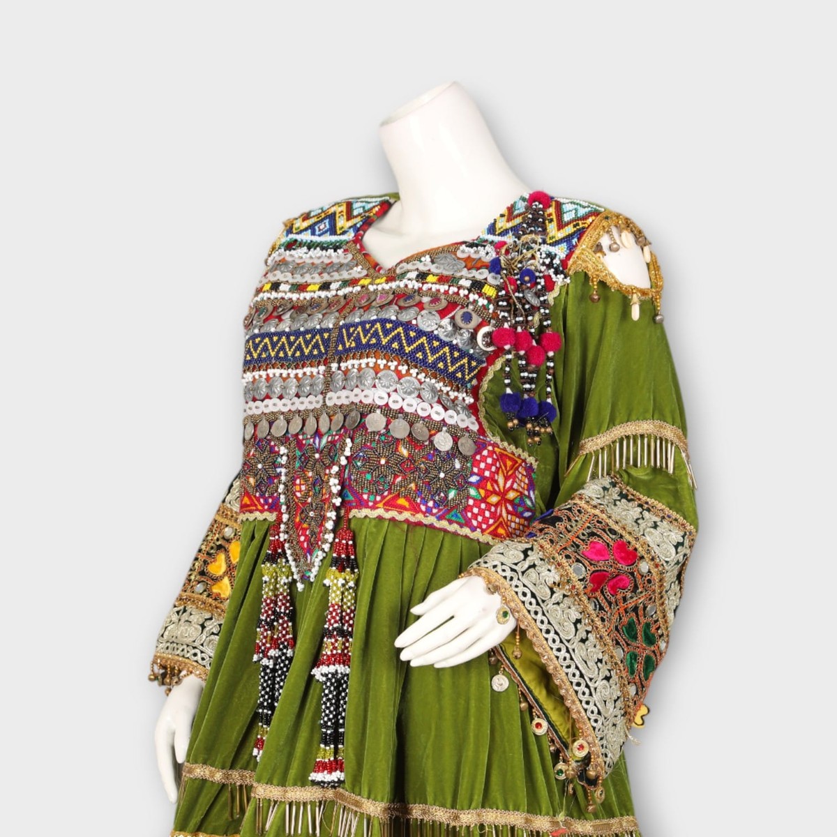 Green Velvet Traditional Ghandi Afghan Dress 4