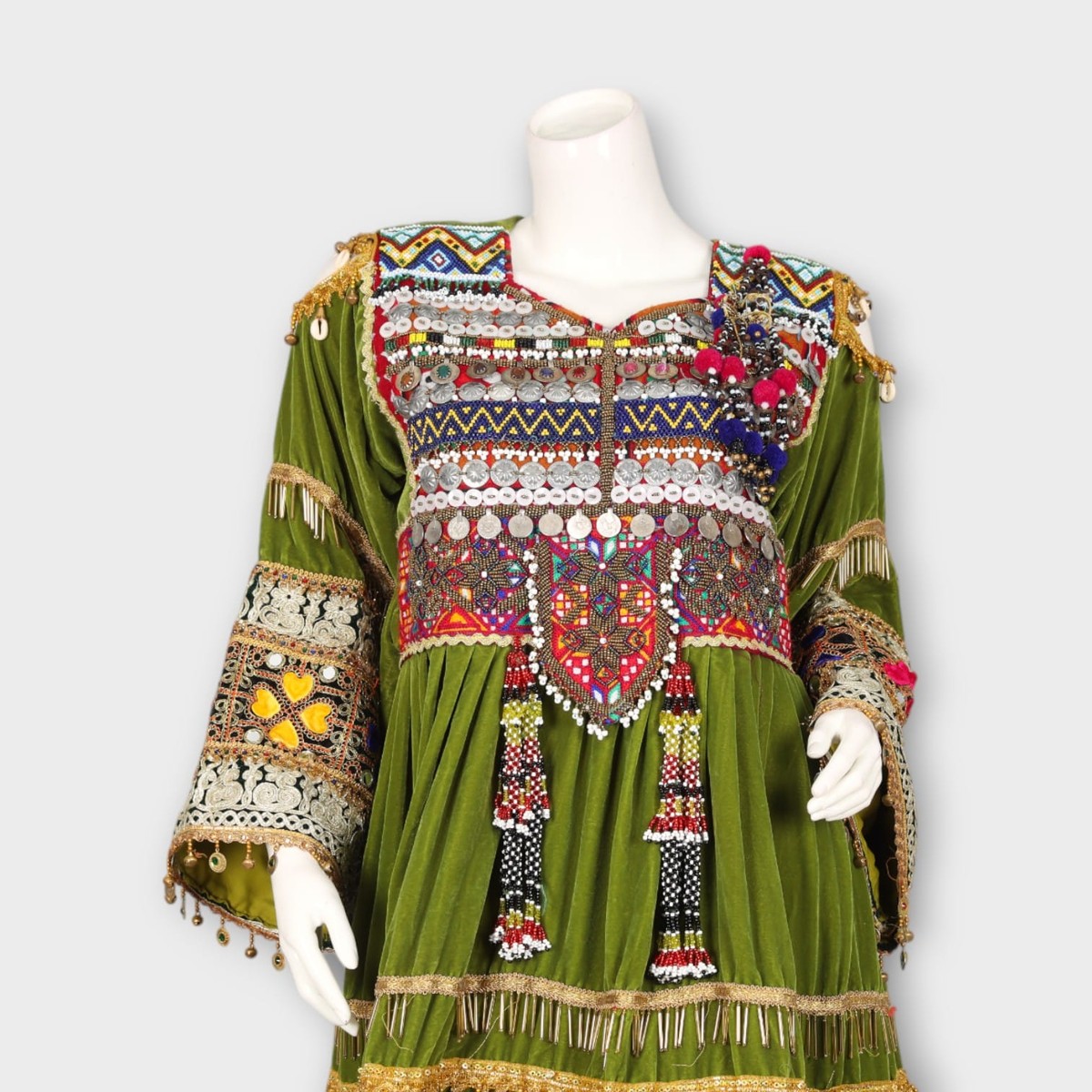 Green Velvet Traditional Ghandi Afghan Dress 5