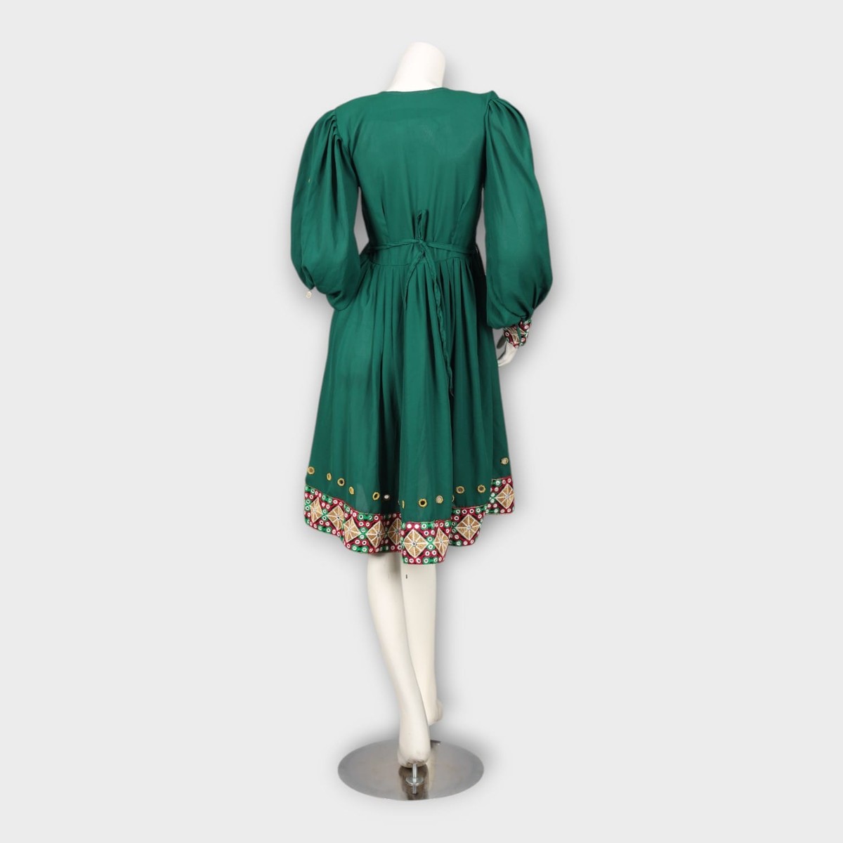 Emerald Green Short Afghan Dress with Traditional Embroidery 6