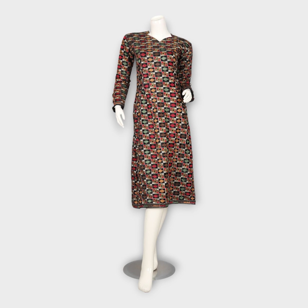Traditional Multicolor Block Print Long Dress 3