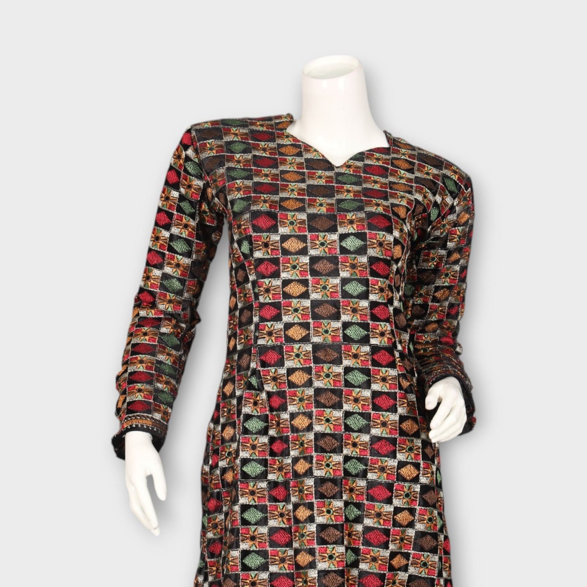 Traditional Multicolor Block Print Long Dress 1