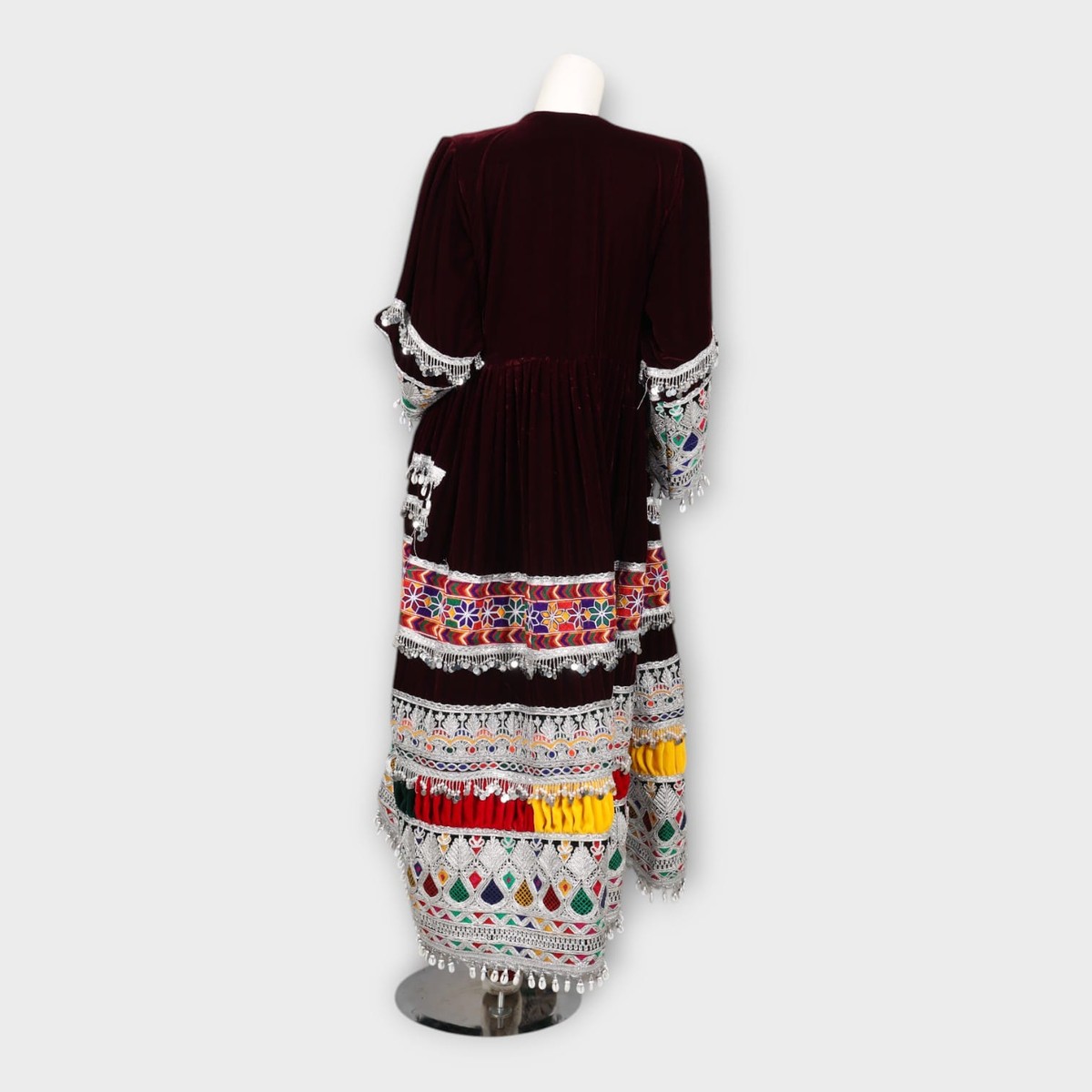 Traditional Afghan Kuchi Dress with Embroidery, Mirror Work, and Green Dupatta 7