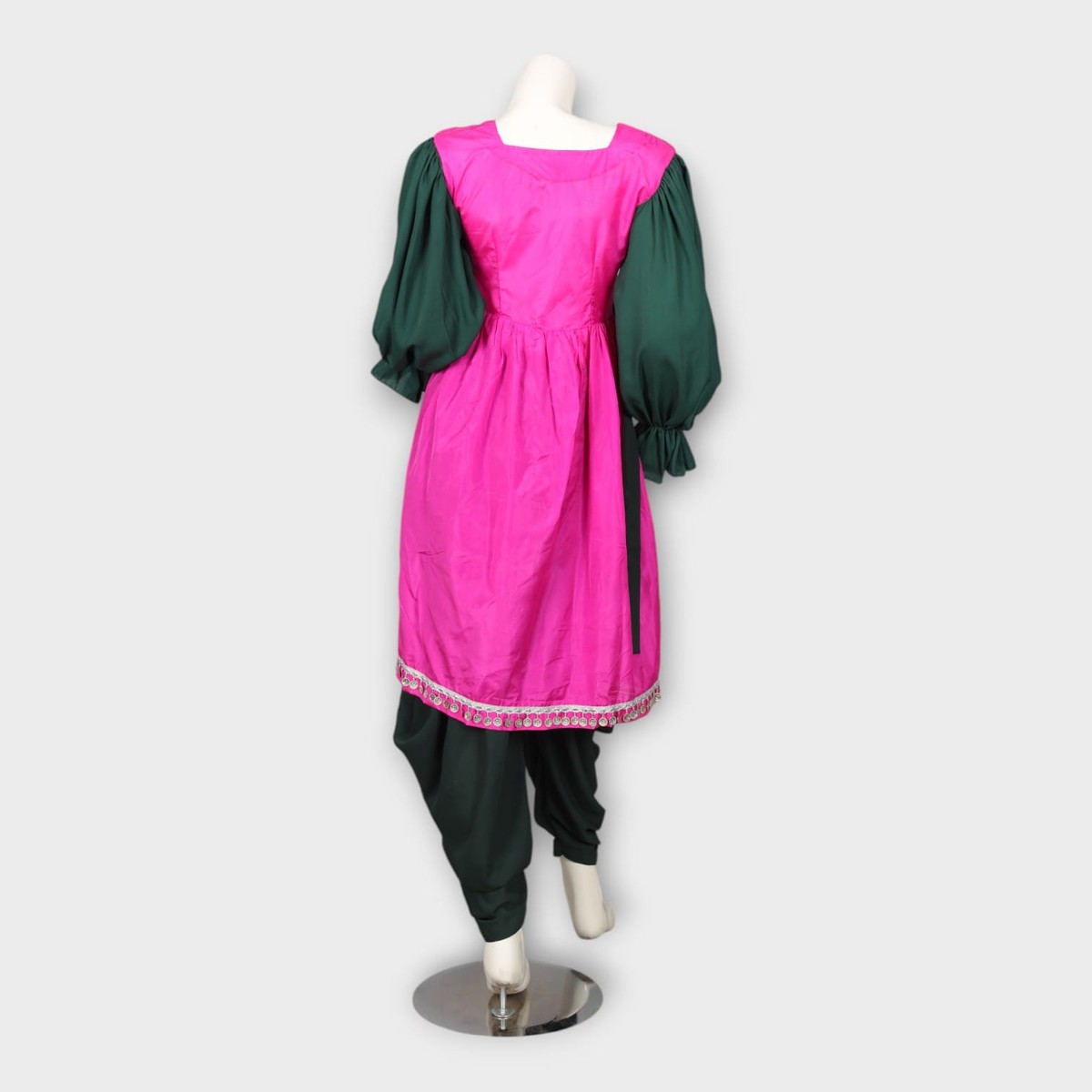 Pink and Green Traditional Ghandi Afghan Frock with Coin Embellishments 5
