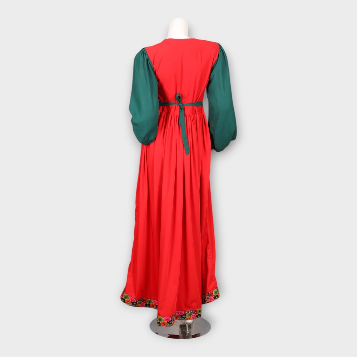 Red and Green Traditional Dress with Embroidered Chest Panel 1