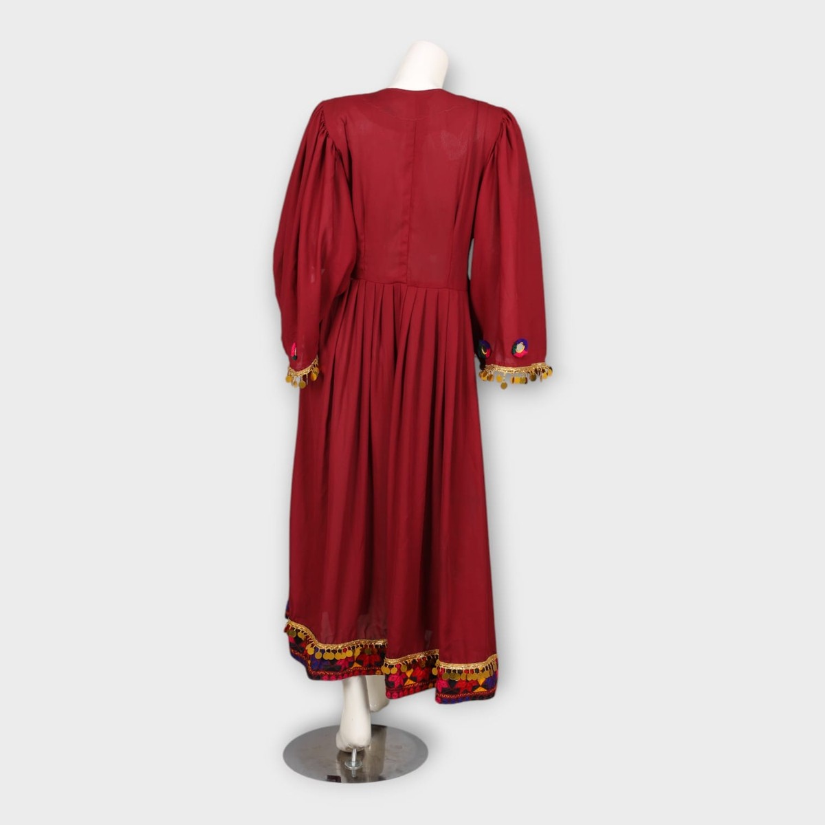 Maroon Traditional Afghani Dress with Colorful Embroidered Chest and Hem 2
