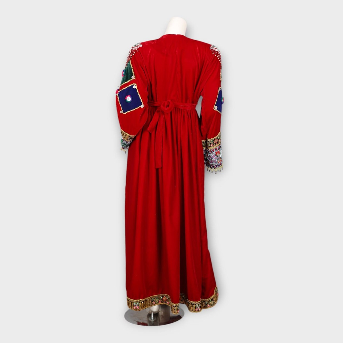 Red Traditional Afghani Dress with Multicolor Embroidery and Mirror Work 4