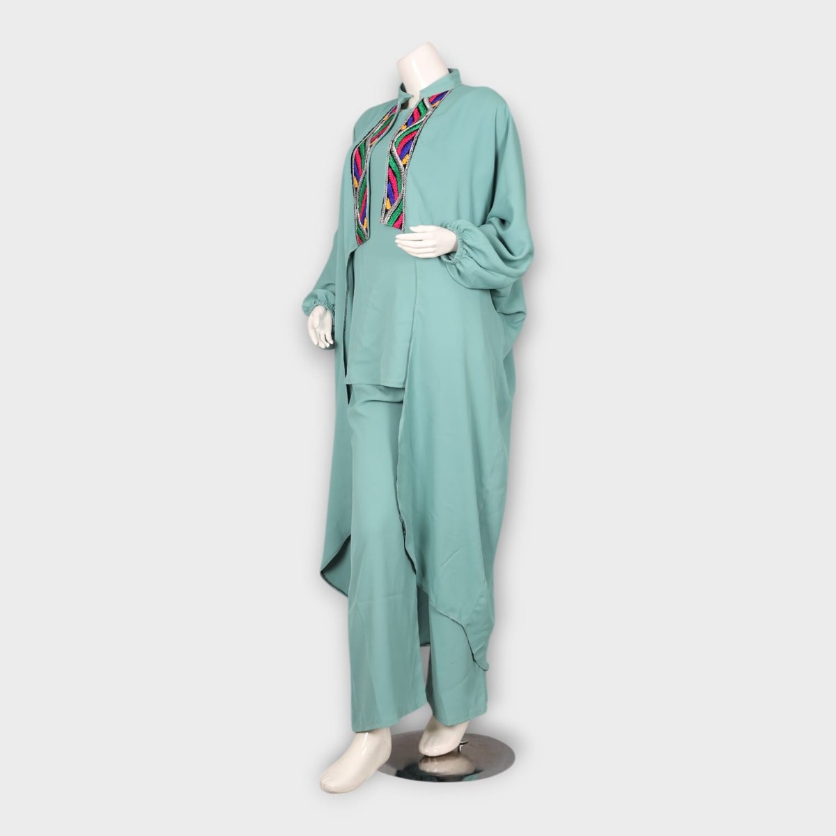 Mint Green Three-Piece Afghani Modern Front Open Dress 2