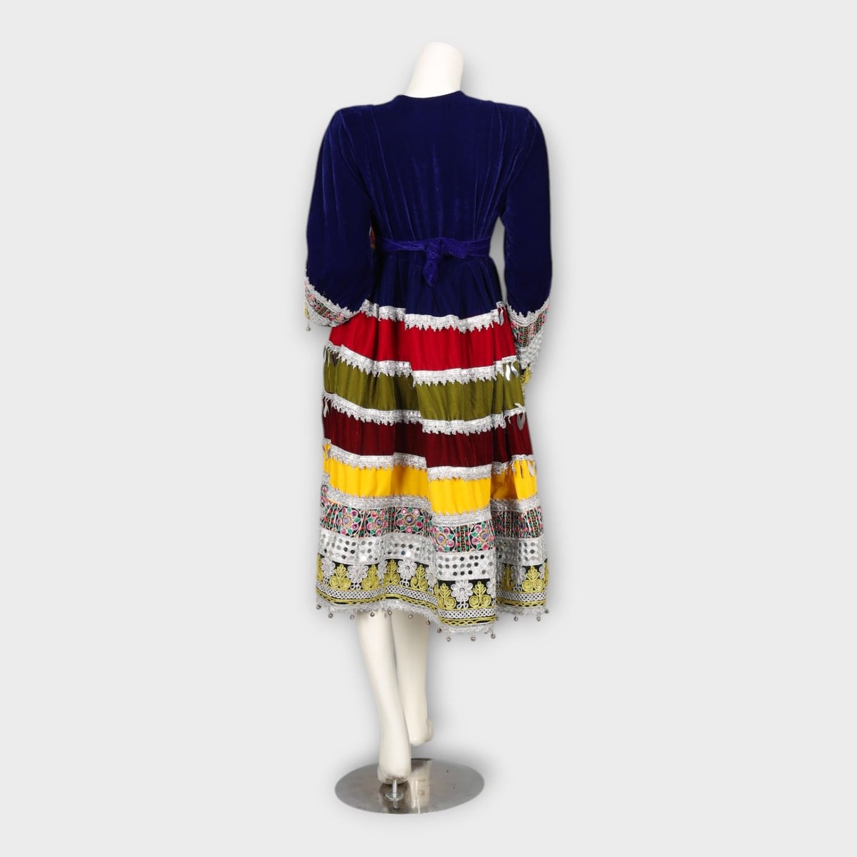 Multicolor Traditional Ghandi Afghani Dress with Embroidery, Coins, and Green Dupatta 7