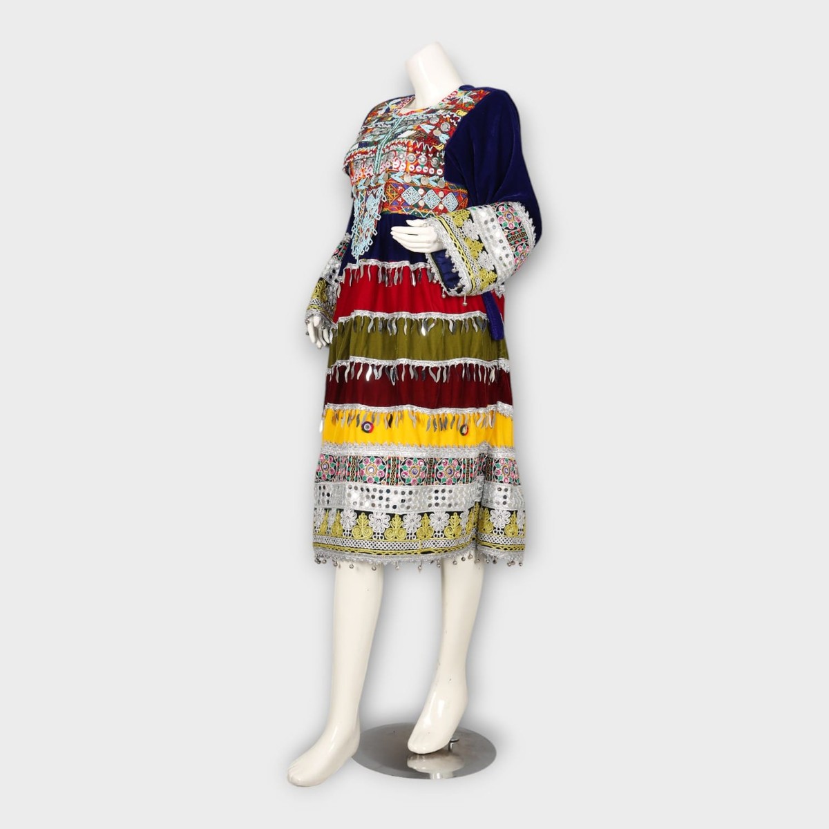 Multicolor Traditional Ghandi Afghani Dress with Embroidery, Coins, and Green Dupatta 5