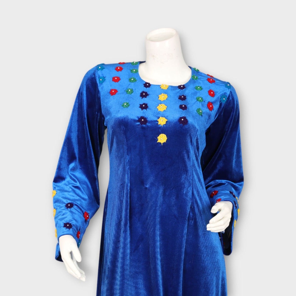 Royal Blue Velvet Embroidered Dress Set 1