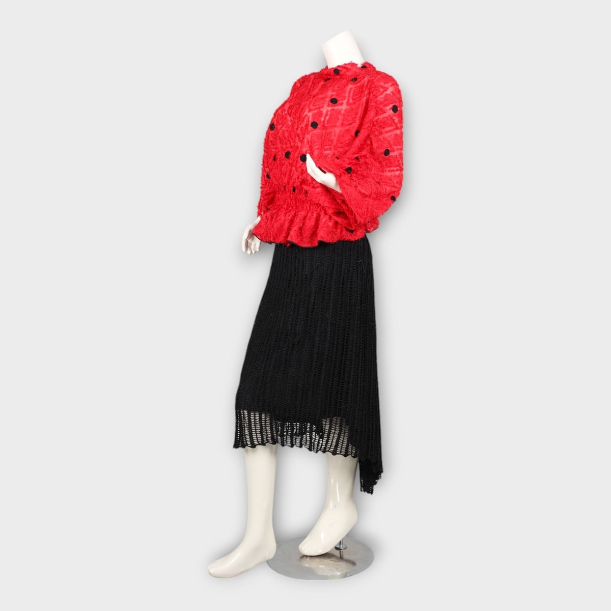 Red Textured Top with Black Knitted Skirt Set 3