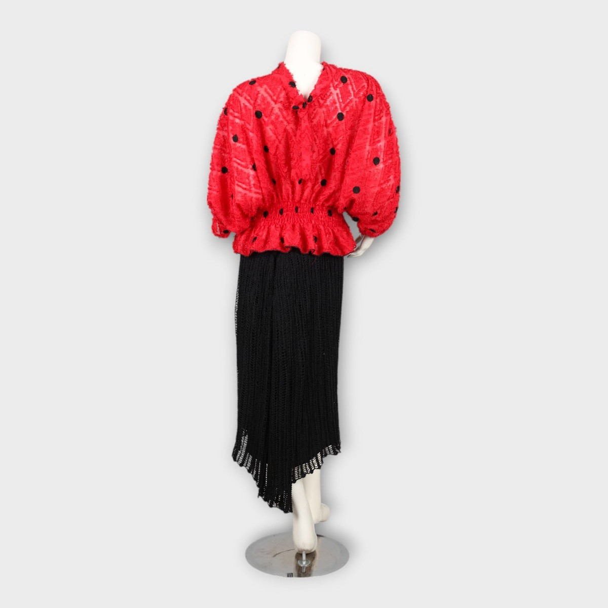Red Textured Top with Black Knitted Skirt Set 4