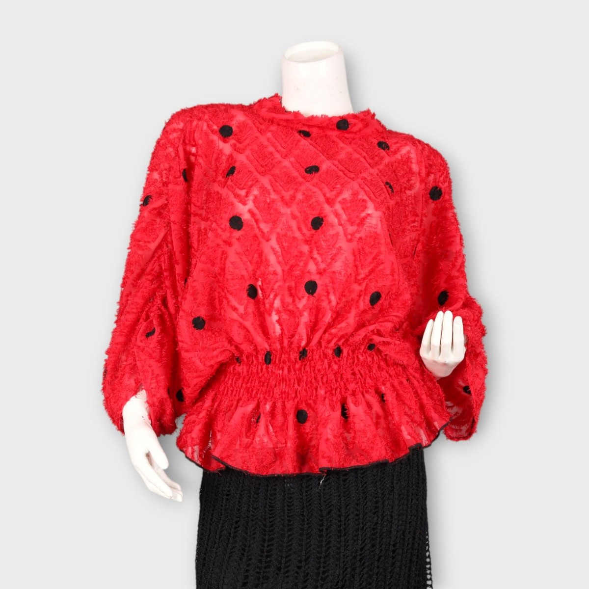 Red Textured Top with Black Knitted Skirt Set 5