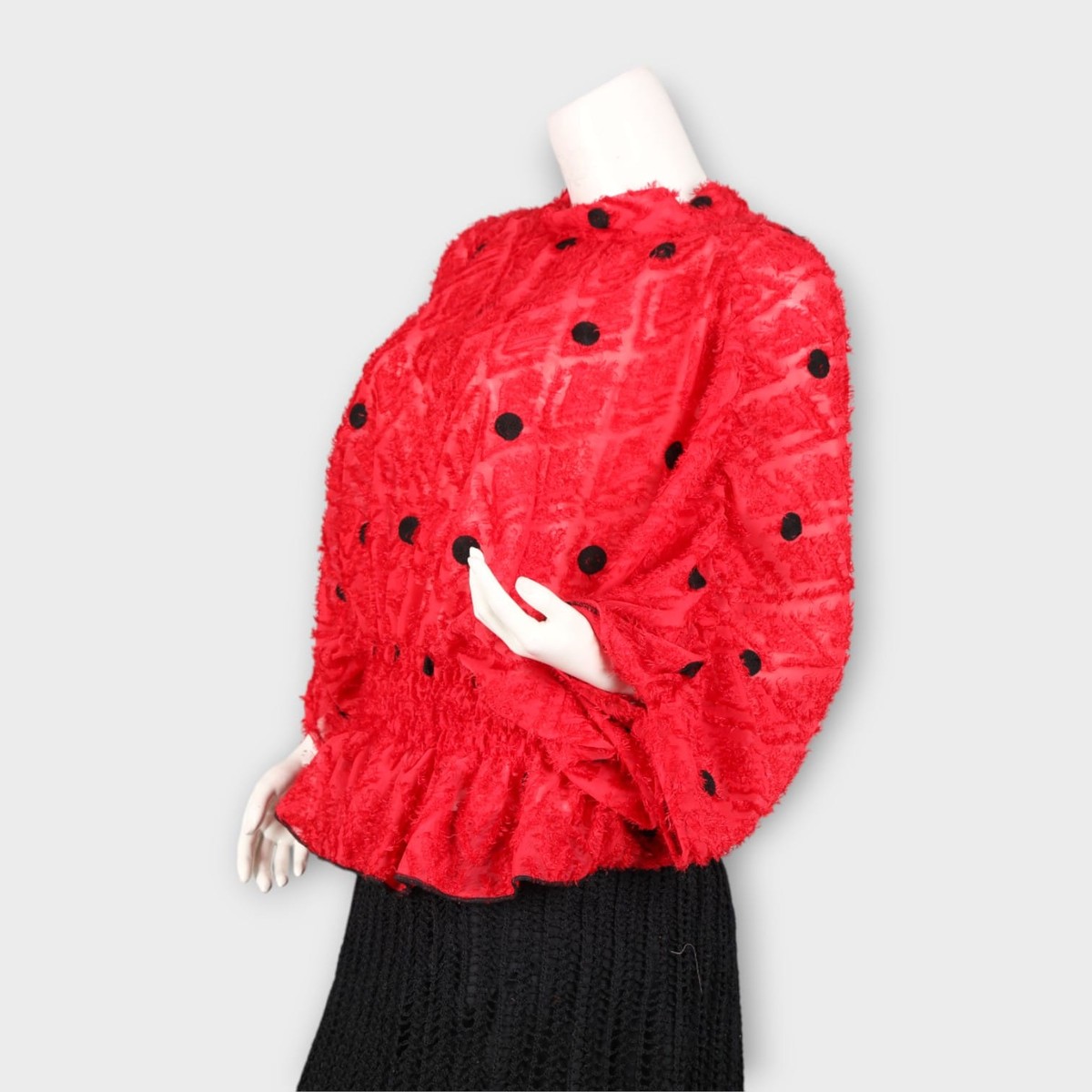 Red Textured Top with Black Knitted Skirt Set 1