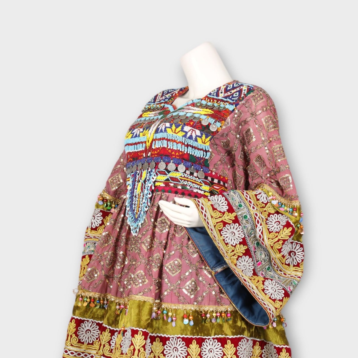 Pink Traditional Afghani Dress with Tie-Dye Pants and Colorful Embroidery 2