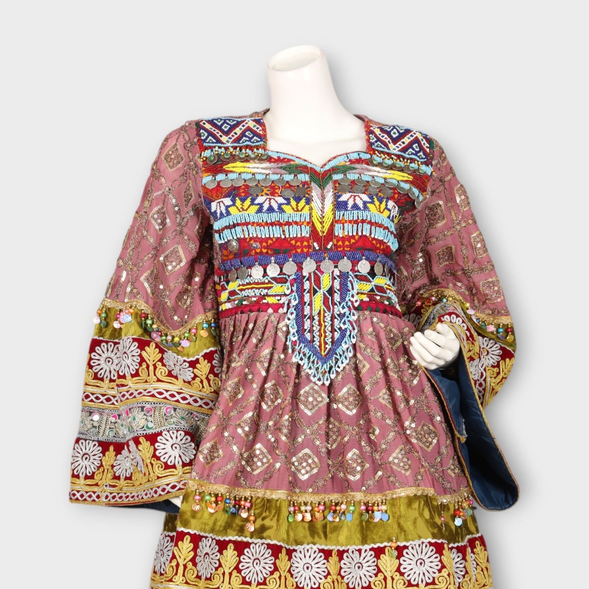 Pink Traditional Afghani Dress with Tie-Dye Pants and Colorful Embroidery 5