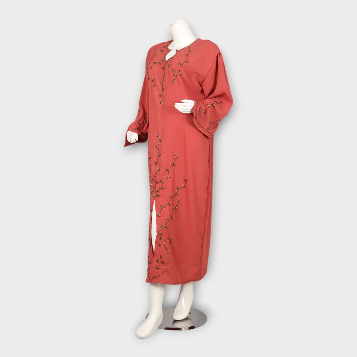 Dusty Rose Embroidered Modest Dress with Side Slit 1