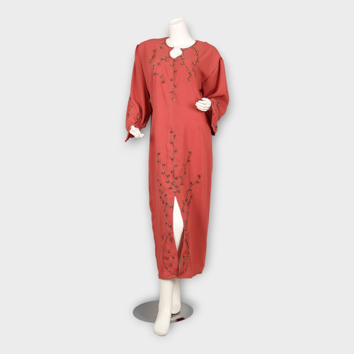 Dusty Rose Embroidered Modest Dress with Side Slit 4