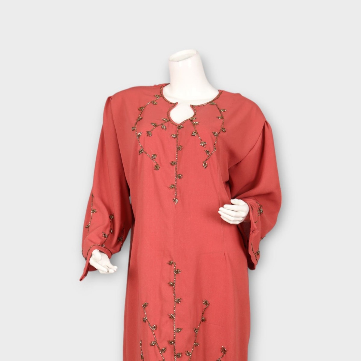 Dusty Rose Embroidered Modest Dress with Side Slit 2