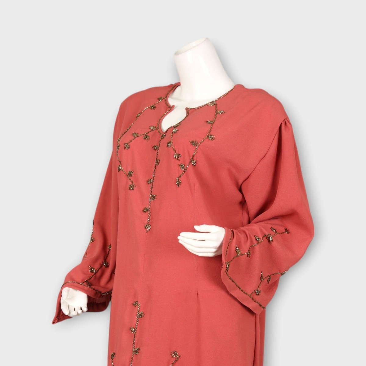 Dusty Rose Embroidered Modest Dress with Side Slit 3