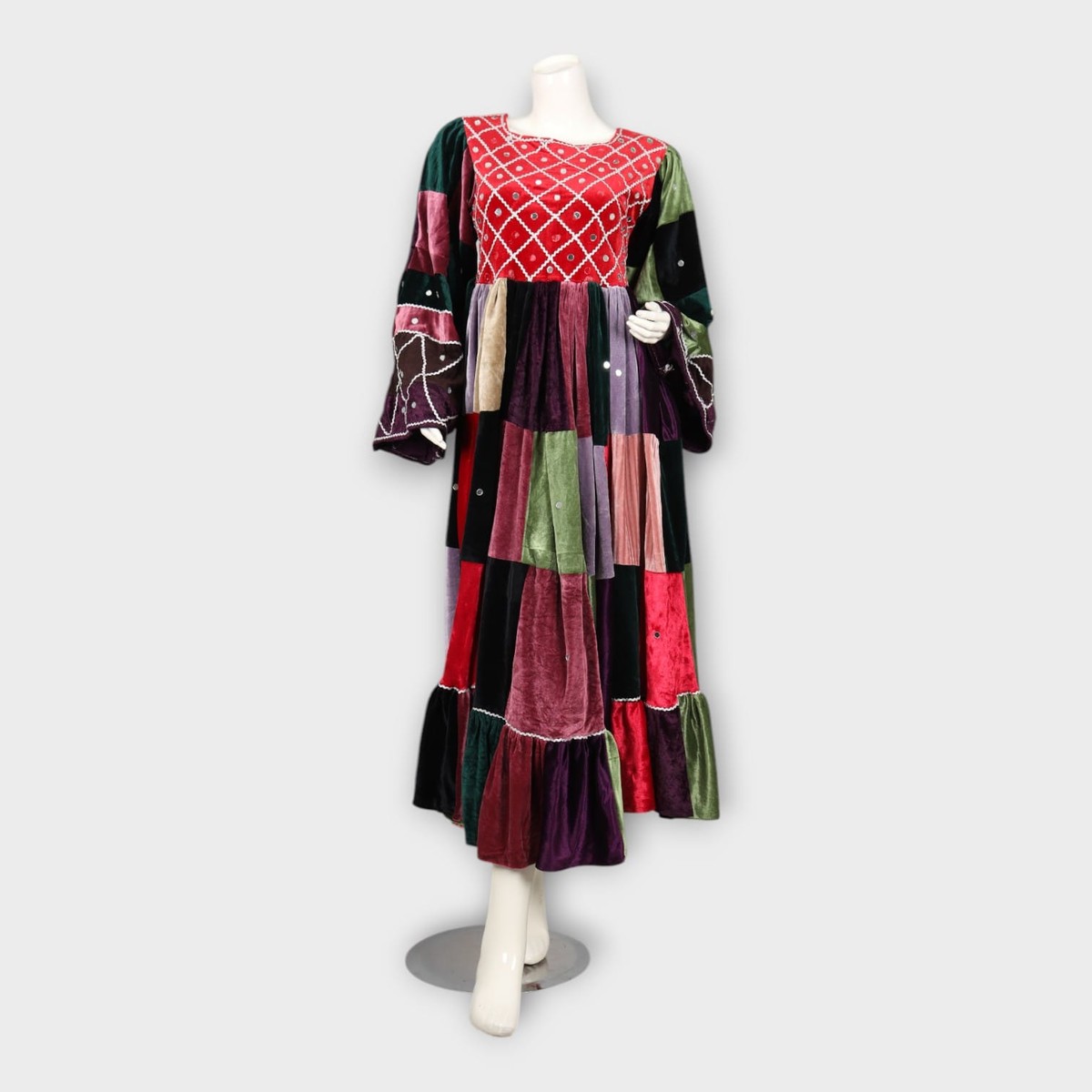 Colorful Patchwork Afghani Velvet Dress 3