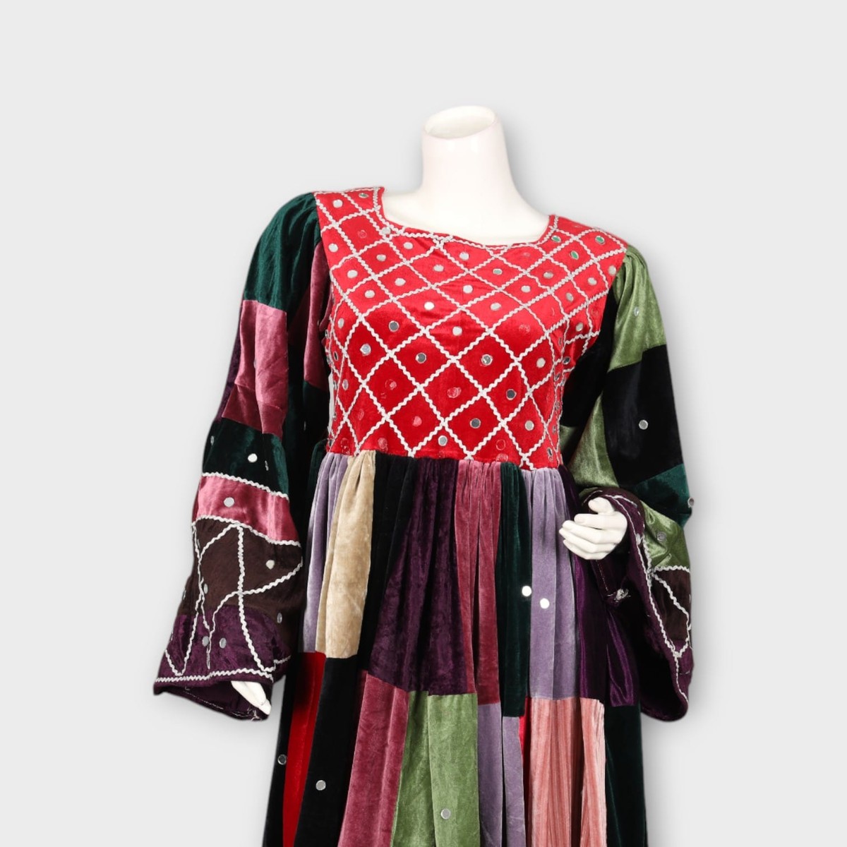 Colorful Patchwork Afghani Velvet Dress 1