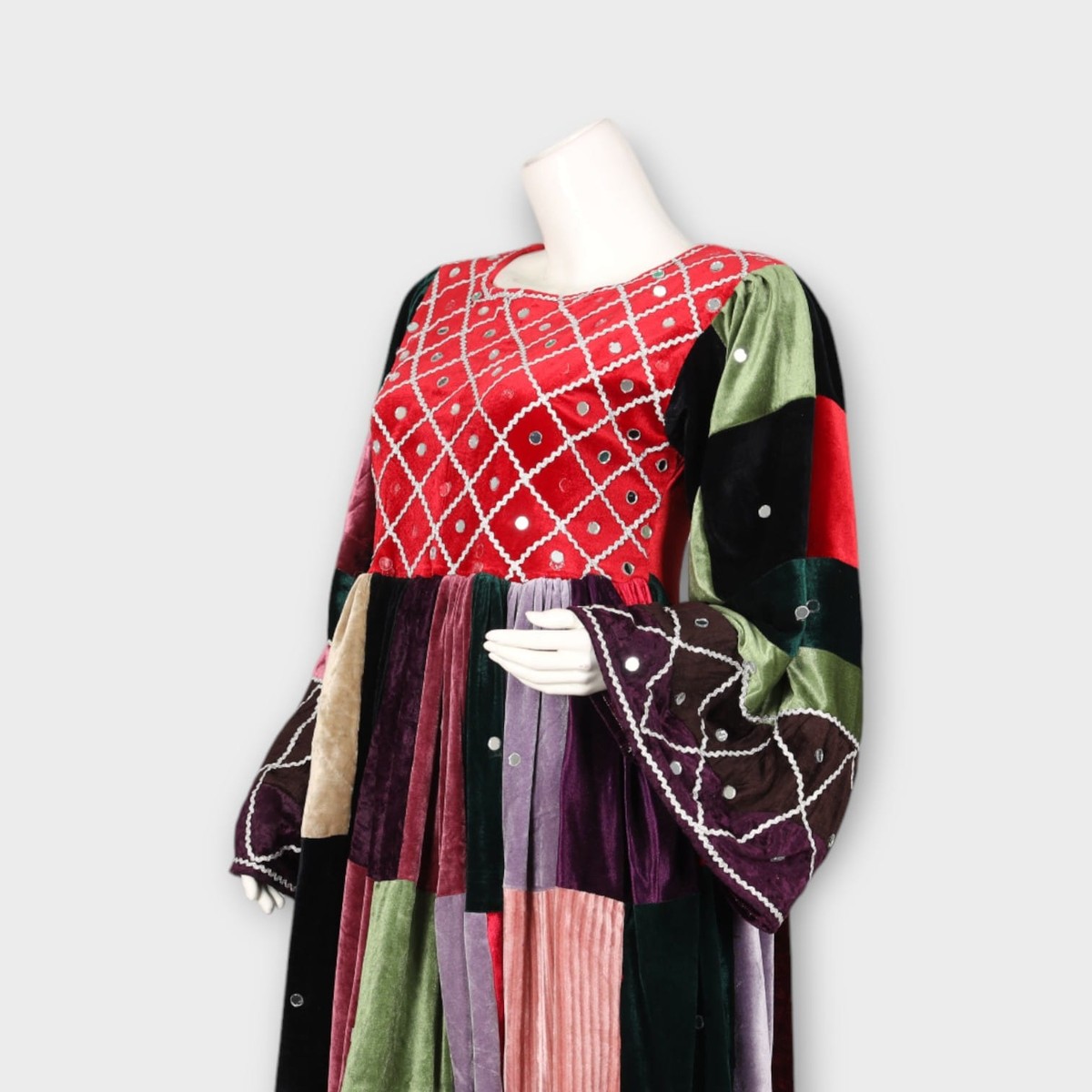 Colorful Patchwork Afghani Velvet Dress 2