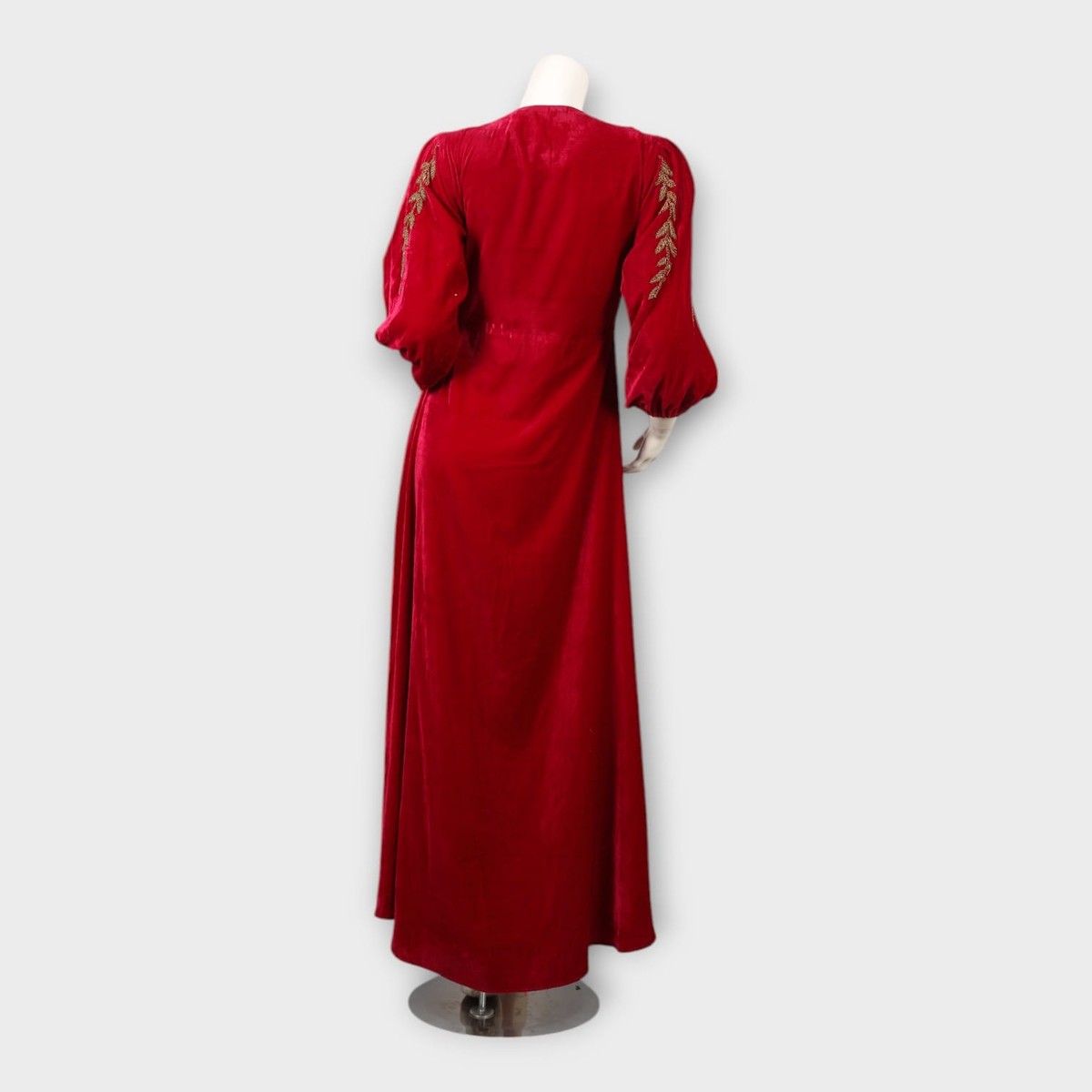 Maroon Afghani Velvet Embroidered Long Dress 1