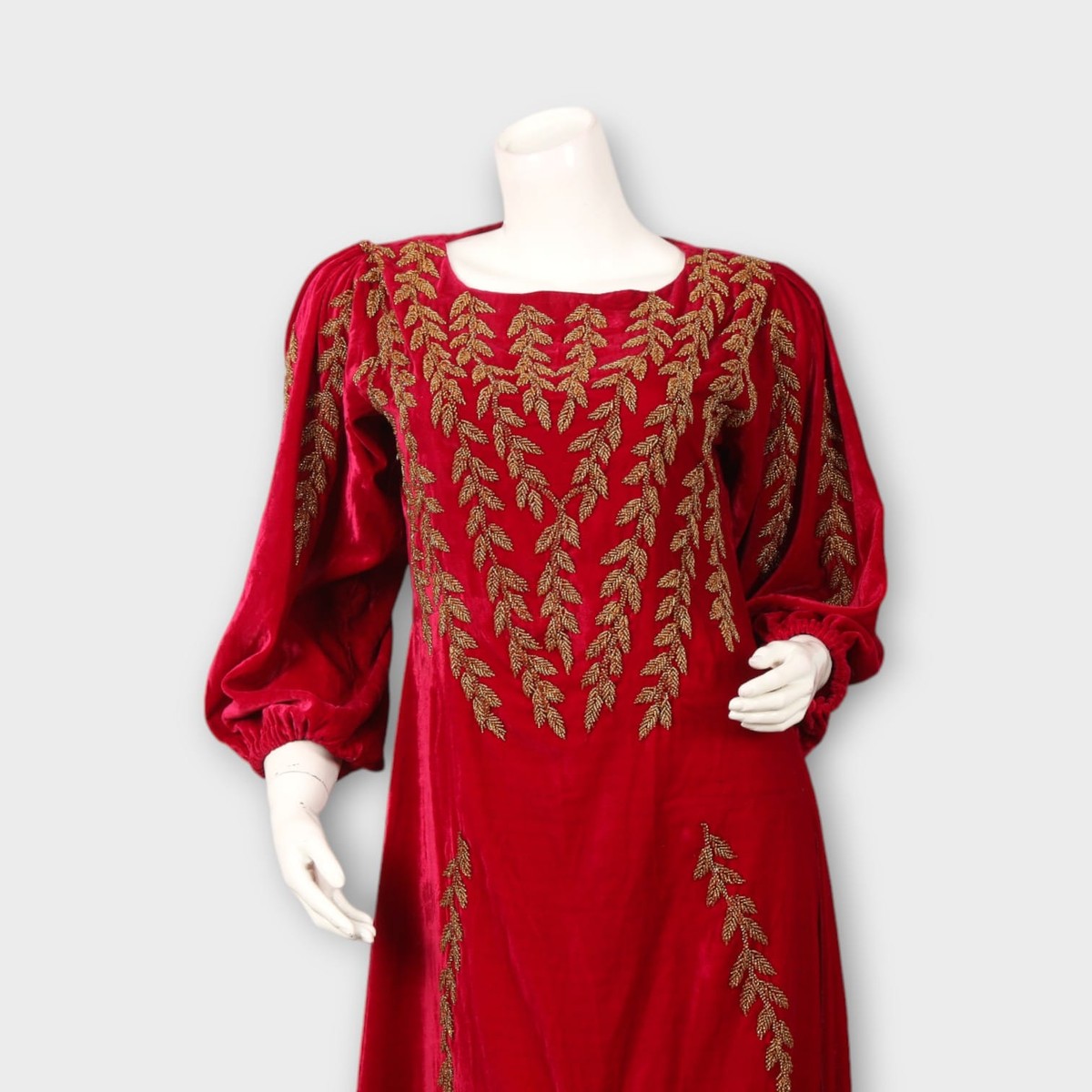 Maroon Afghani Velvet Embroidered Long Dress 2