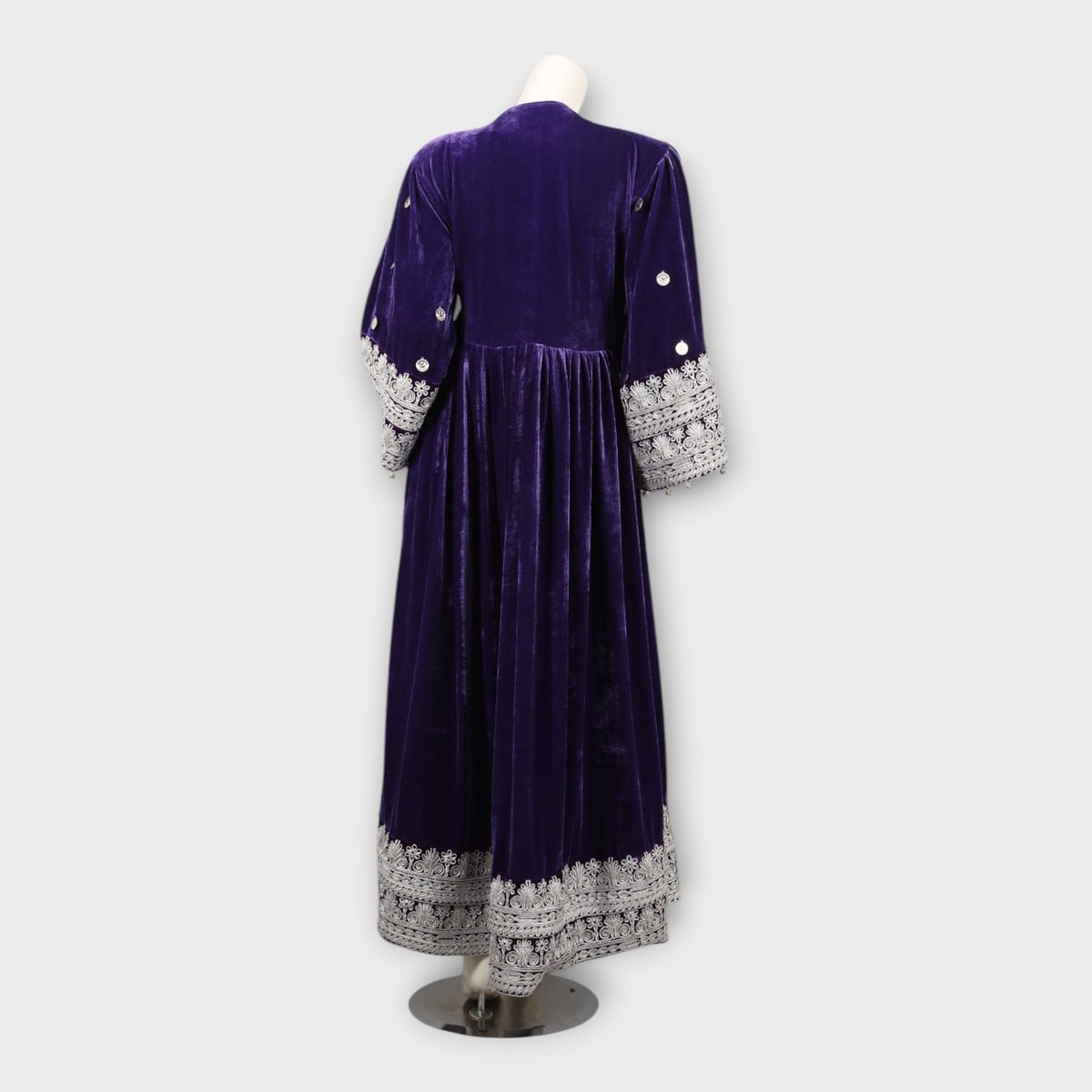 Royal Purple Afghani Velvet Dress with Embroidery and Silver Detailing 3