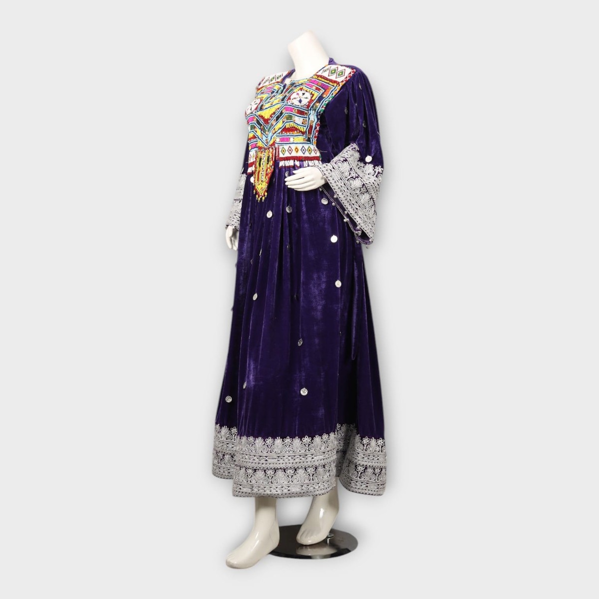 Royal Purple Afghani Velvet Dress with Embroidery and Silver Detailing 6