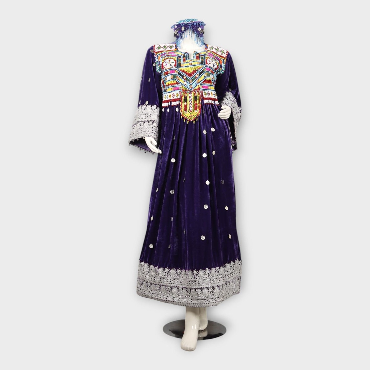 Royal Purple Afghani Velvet Dress with Embroidery and Silver Detailing 2