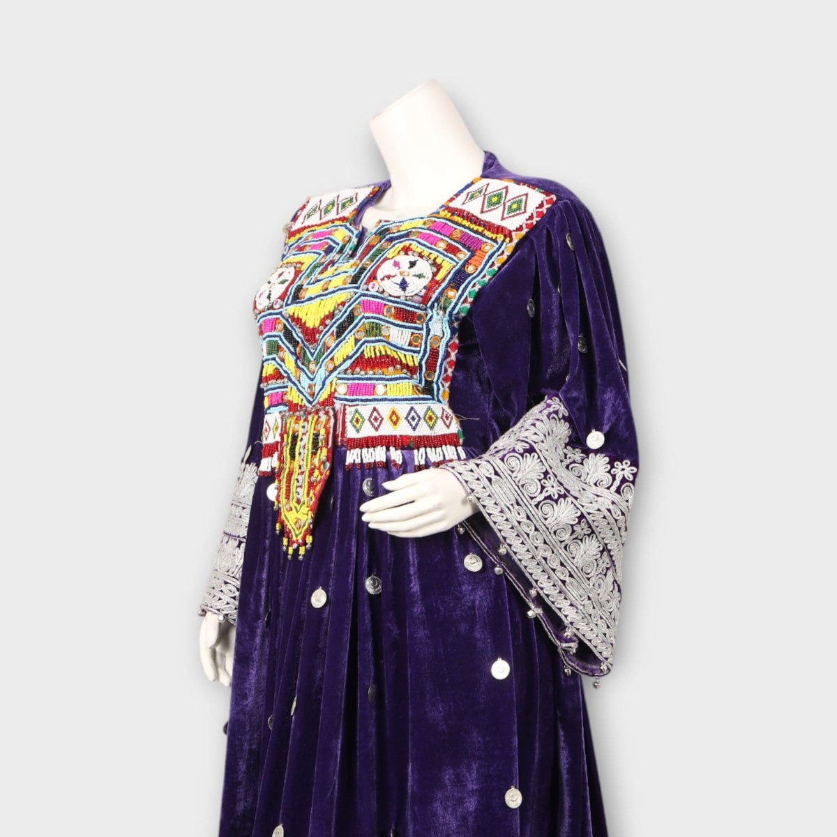 Royal Purple Afghani Velvet Dress with Embroidery and Silver Detailing 4
