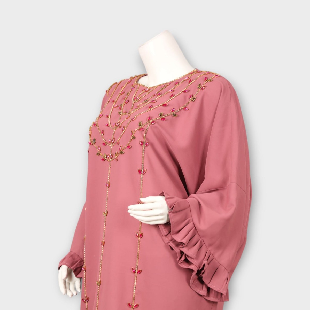Dusty Rose Hand-Embroidered Afghani Maxi Dress 2
