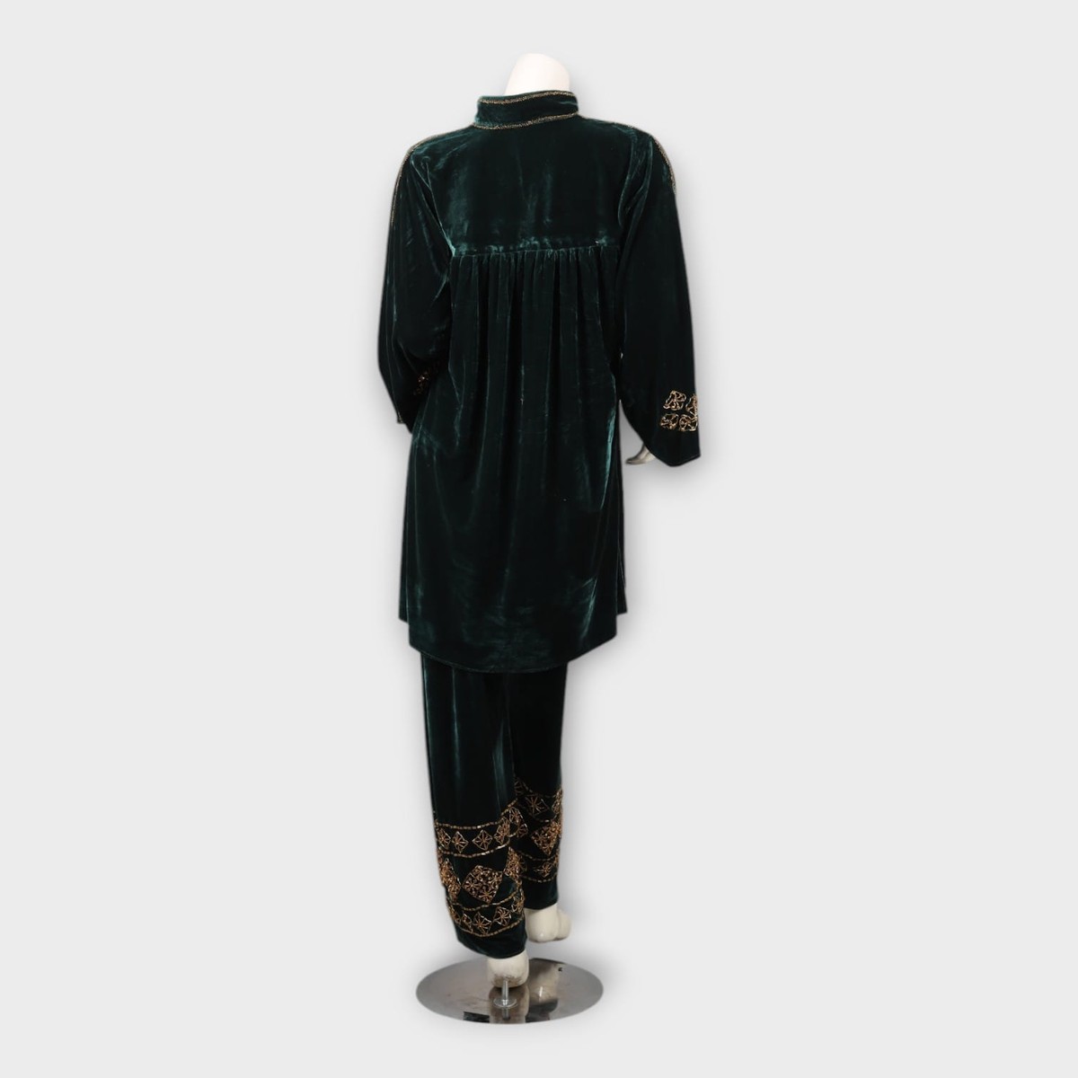 Emerald Velvet Afghani Embroidered Two-Piece Set 1