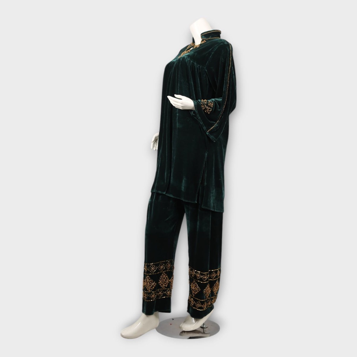 Emerald Velvet Afghani Embroidered Two-Piece Set 2