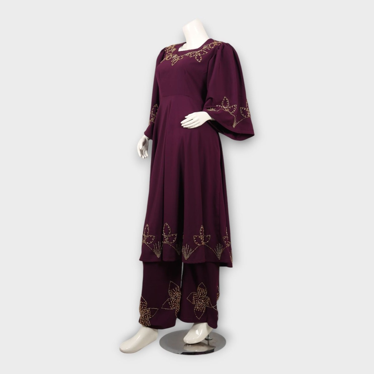 Plum Embroidered Afghani Two-Piece Set 2