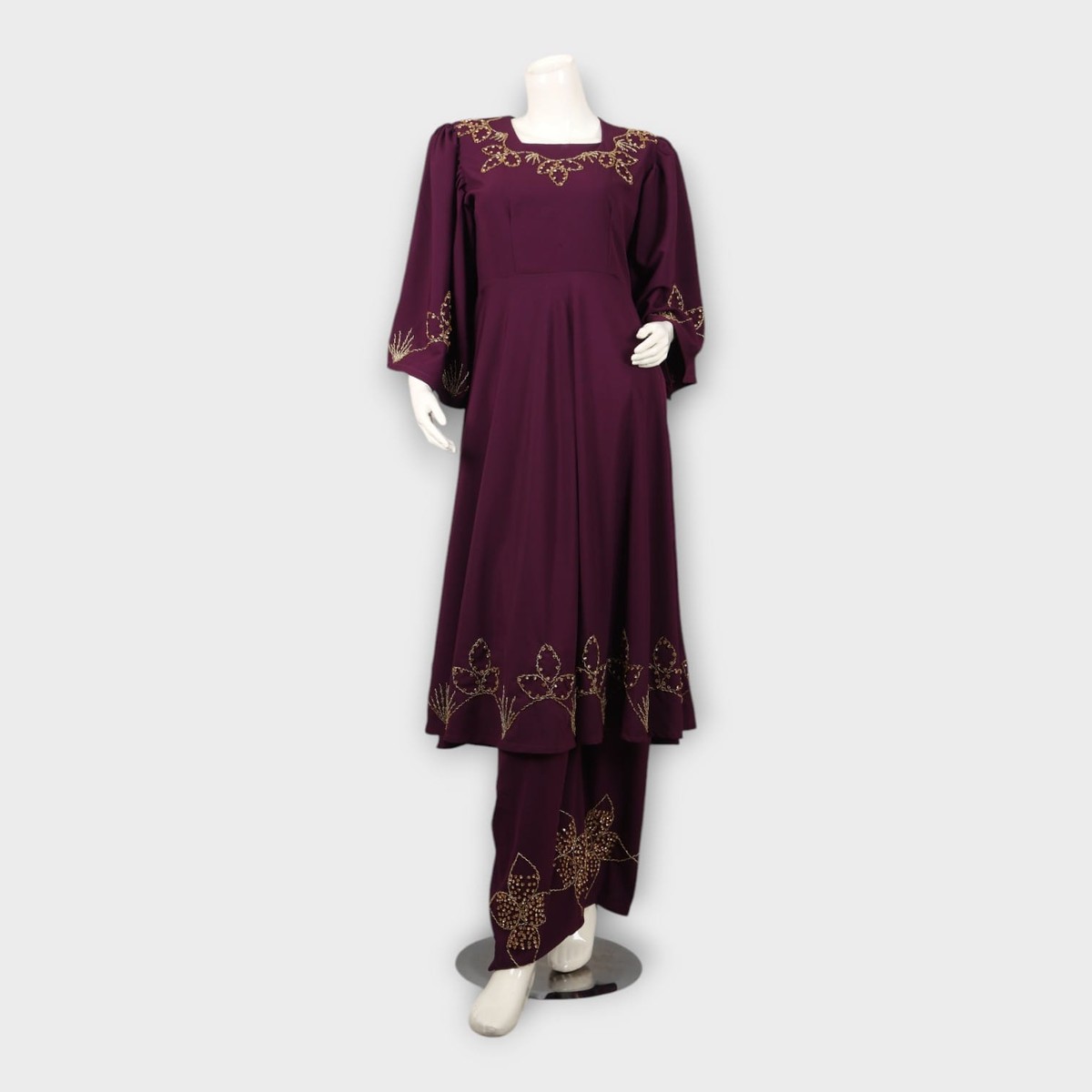 Plum Embroidered Afghani Two-Piece Set 4
