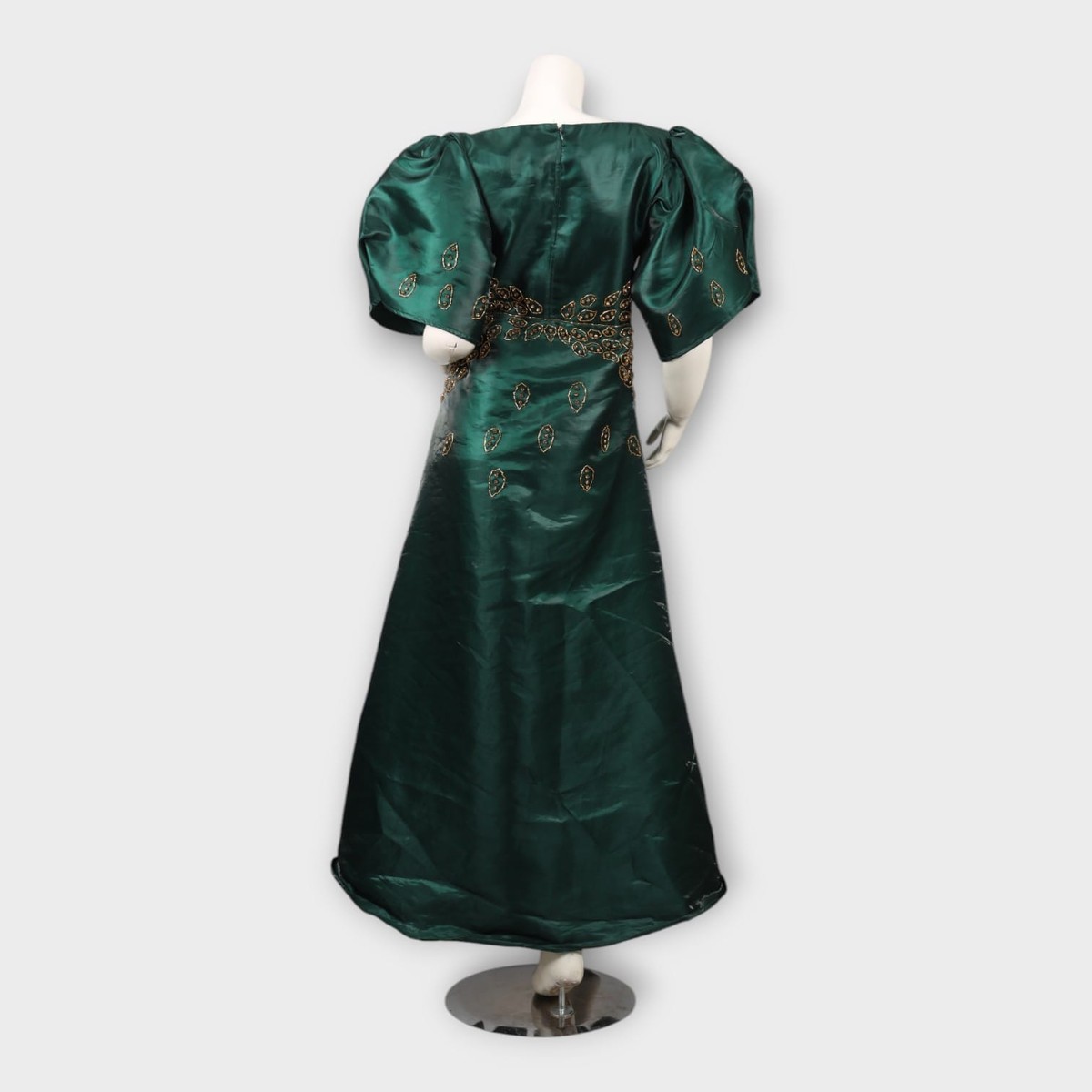 Emerald Green Satin Gown | Hand-Embroidered Dress 5