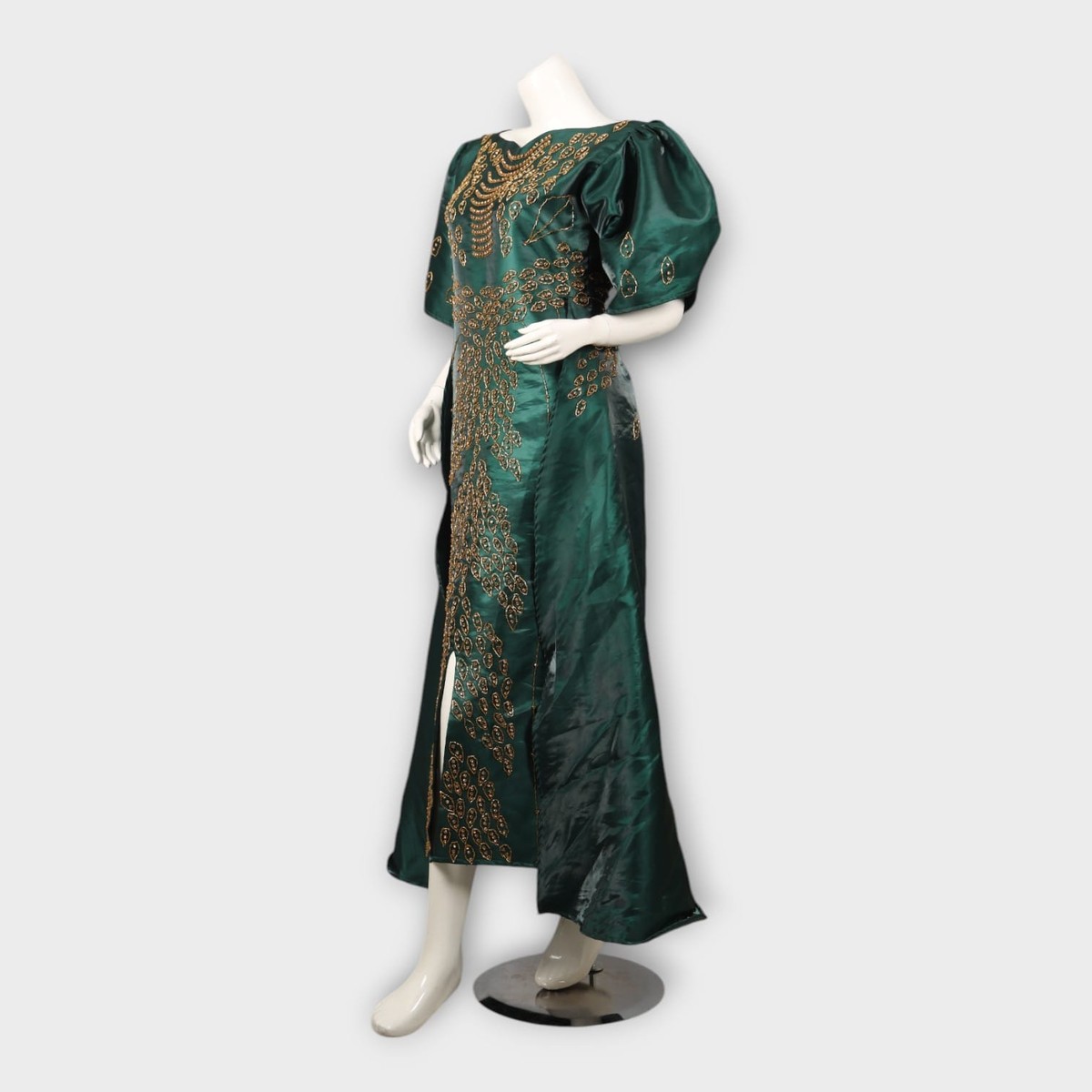 Emerald Green Satin Gown | Hand-Embroidered Dress 3