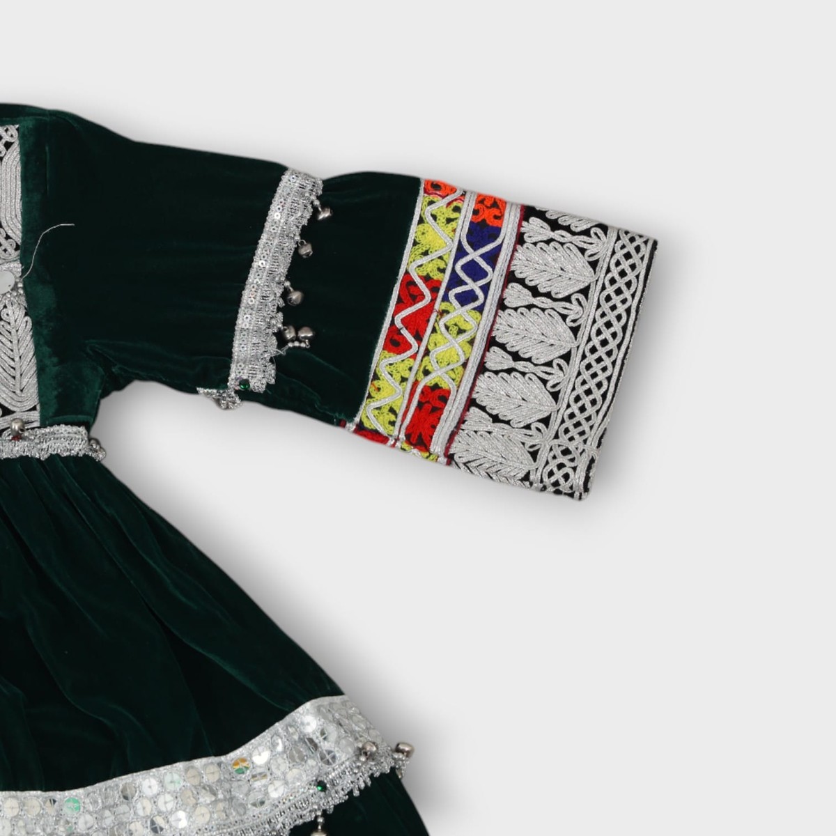 Green Velvet Afghani Baby Dress with Traditional Embroidery 2