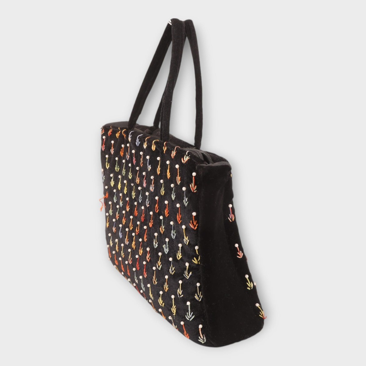 Black Velvet Afghani Handbag with Multicolor Embroidery 2