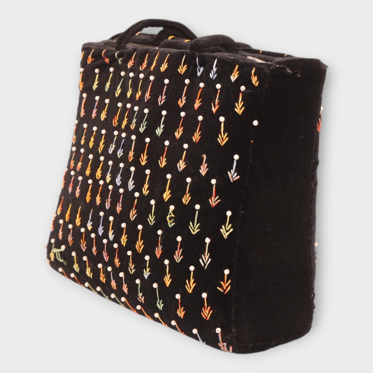 Black Velvet Afghani Handbag with Multicolor Embroidery 4