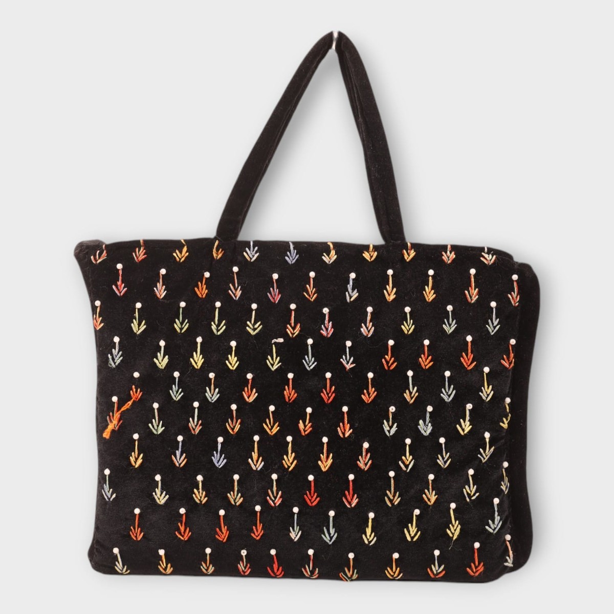 Black Velvet Afghani Handbag with Multicolor Embroidery 1