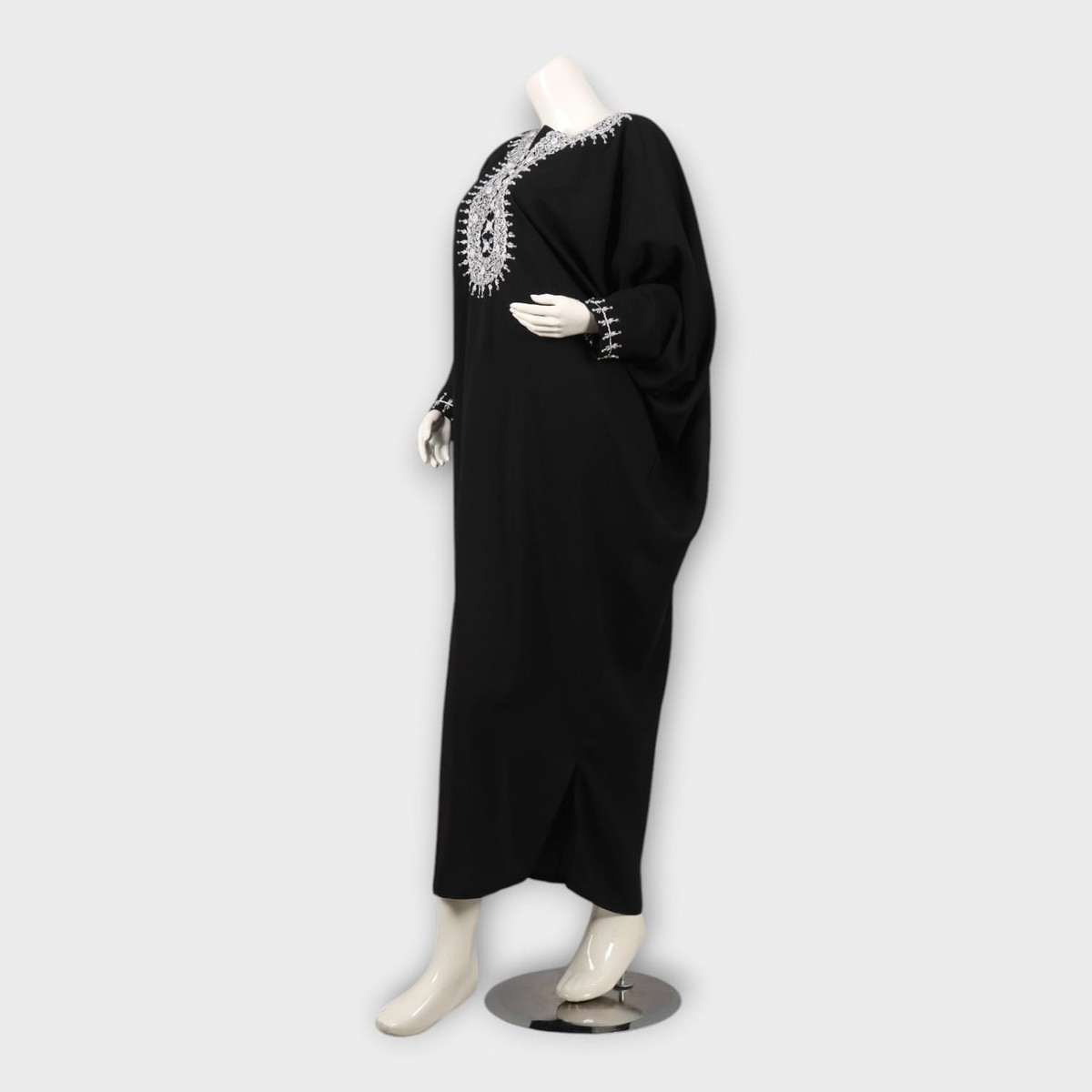 Elegant Black Afghani Dress with White Embroidery 1