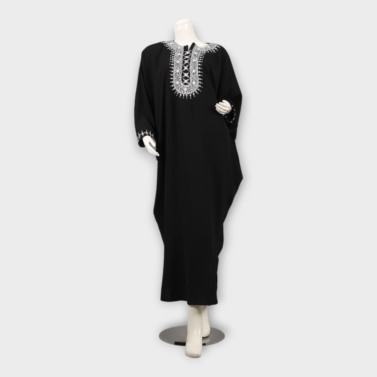 Elegant Black Afghani Dress with White Embroidery 3