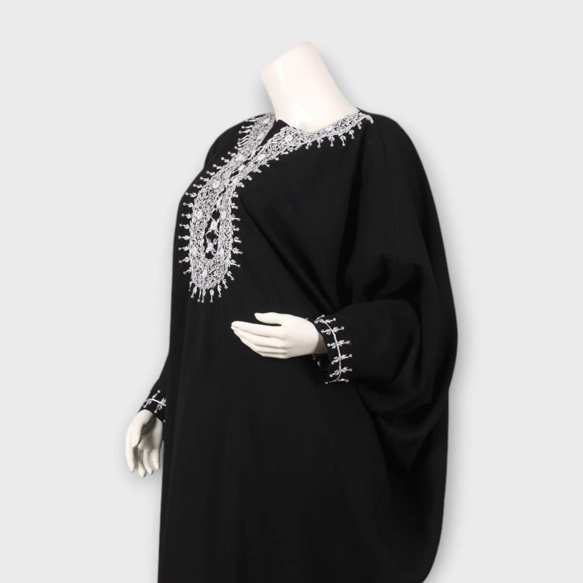 Elegant Black Afghani Dress with White Embroidery 5