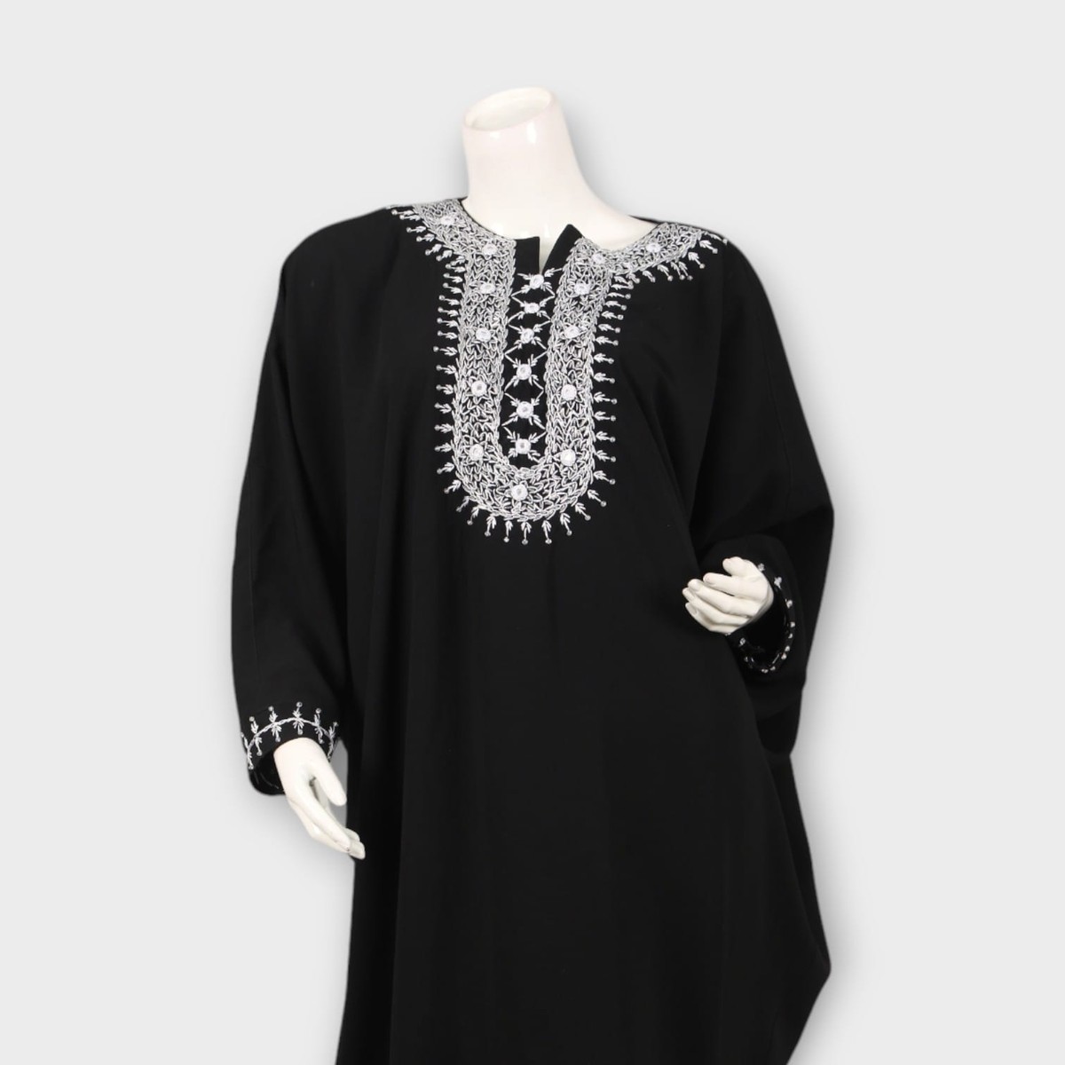 Elegant Black Afghani Dress with White Embroidery 4