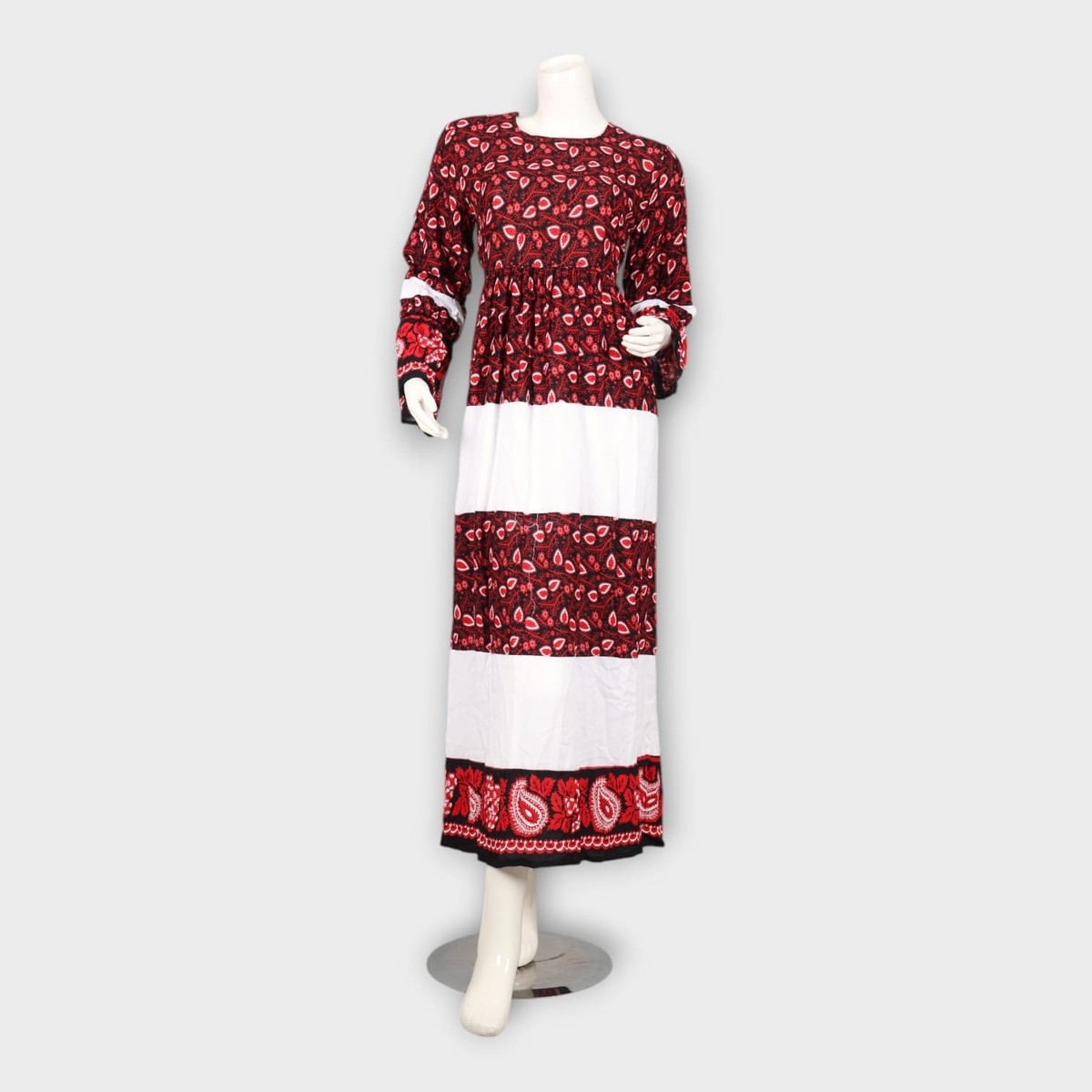 Red and White Paisley Print Maxi Dress 5