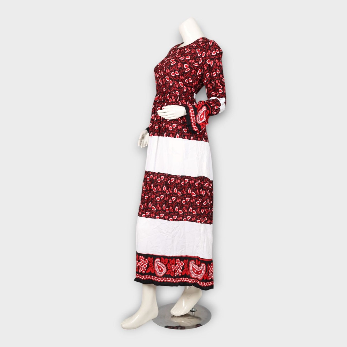 Red and White Paisley Print Maxi Dress 1